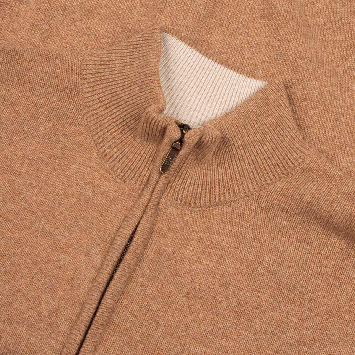 The Barra 4ply Full Zip Cashmere Cardigan - Savannah/Hessian CASHMERE Robert Old