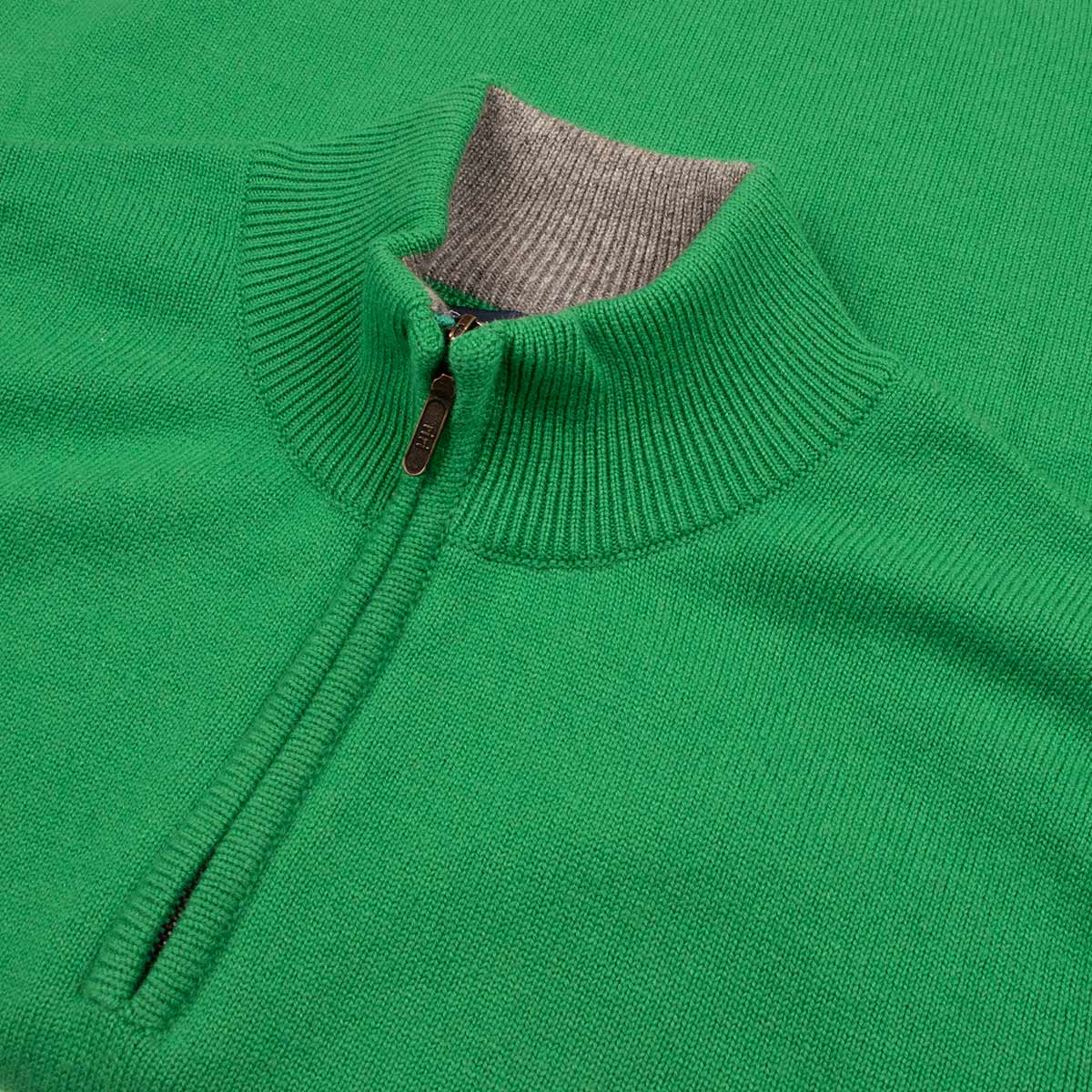 The Bowmore 1/4 Zip Neck Cashmere Sweater - Grasshopper Green CASHMERE Robert Old