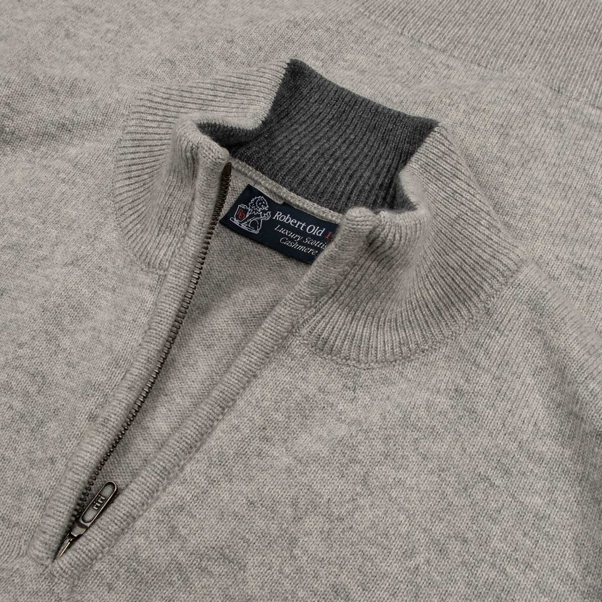 The Bowmore 1/4 Zip Neck Cashmere Sweater - Brume &amp; Smog CASHMERE Robert Old