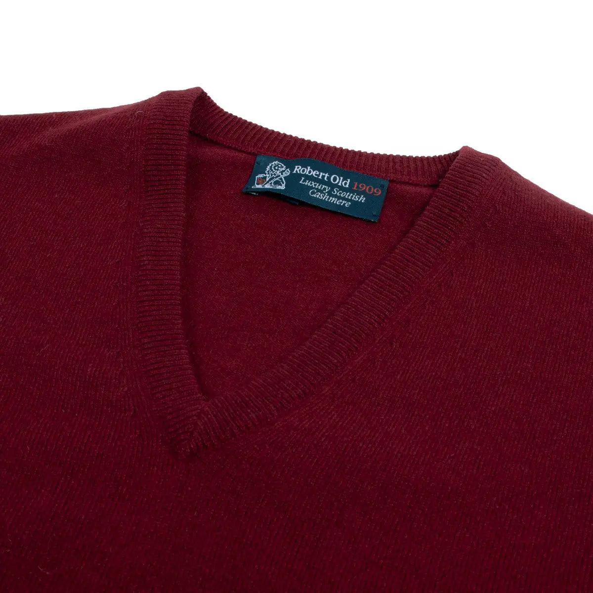 Claret Red Chatsworth 2ply V-Neck Cashmere Sweater Robert Old