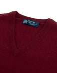 Claret Red Chatsworth 2ply V-Neck Cashmere Sweater Robert Old