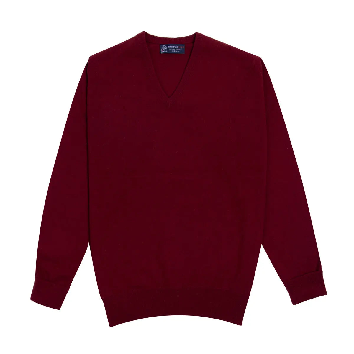 Claret Red Chatsworth 2ply V-Neck Cashmere Sweater Robert Old