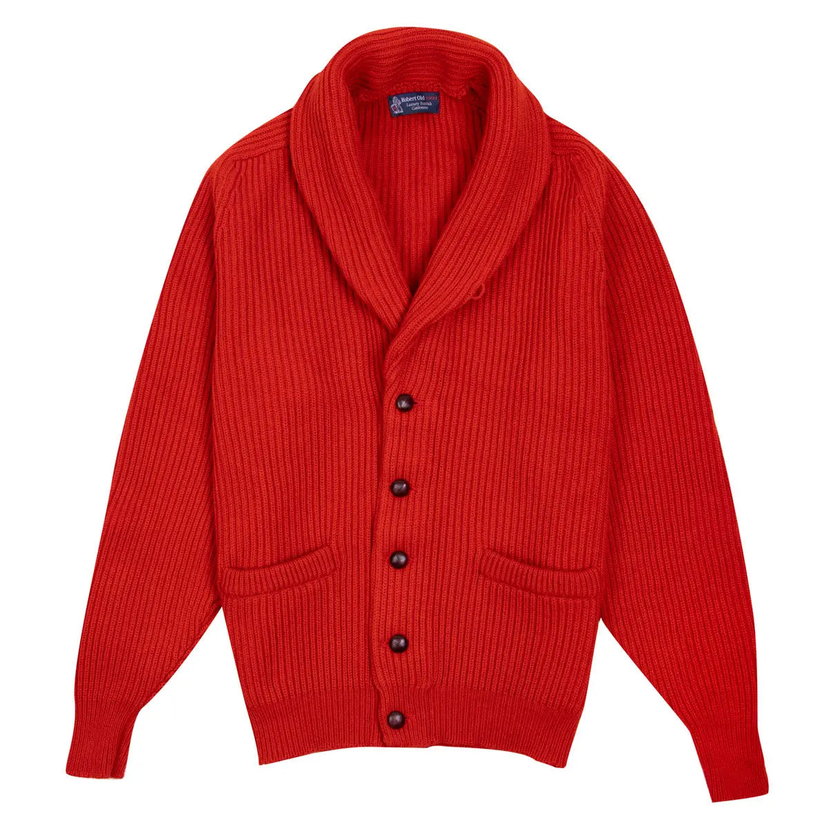 Chilli Red Colonial 8ply Cashmere Shawl Cardigan CASHMERE Robert Old