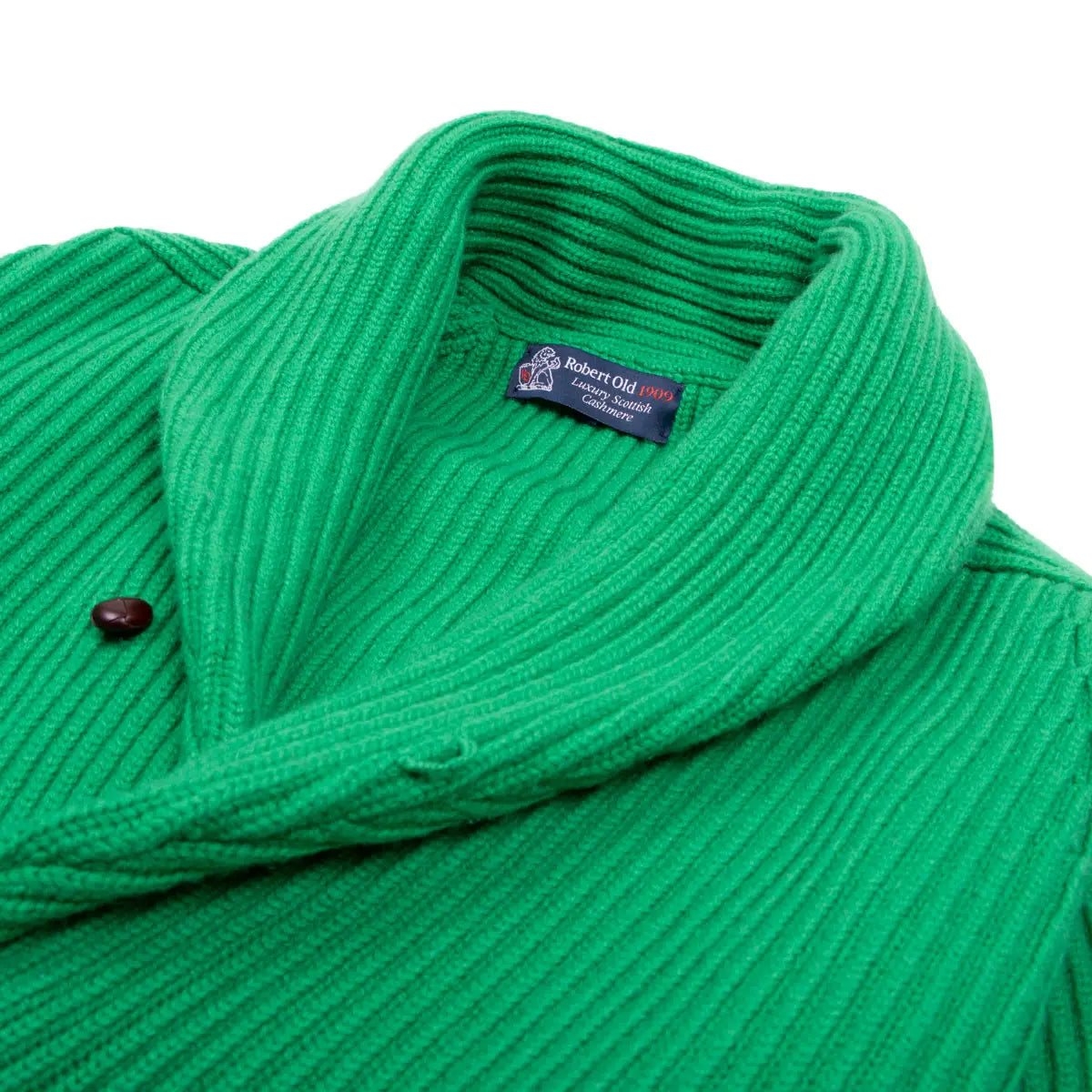 Grasshopper Green Colonial 8ply Cashmere Shawl Cardigan CASHMERE Robert Old