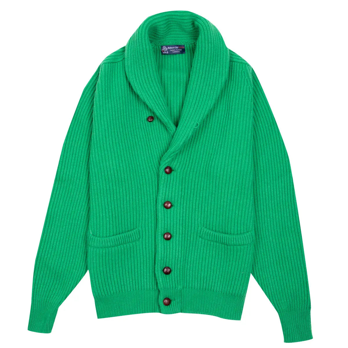 Grasshopper Green Colonial 8ply Cashmere Shawl Cardigan CASHMERE Robert Old