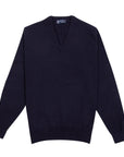 Dark Navy Chatsworth 2ply V-Neck Cashmere Sweater Robert Old