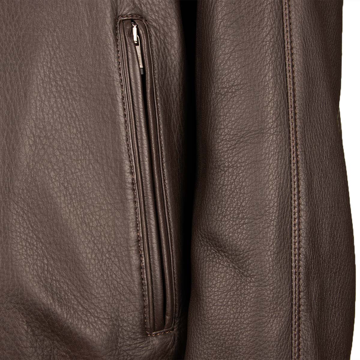 Dark Brown Bomber Style Deerskin Leather Jacket LEATHERS Robert Old