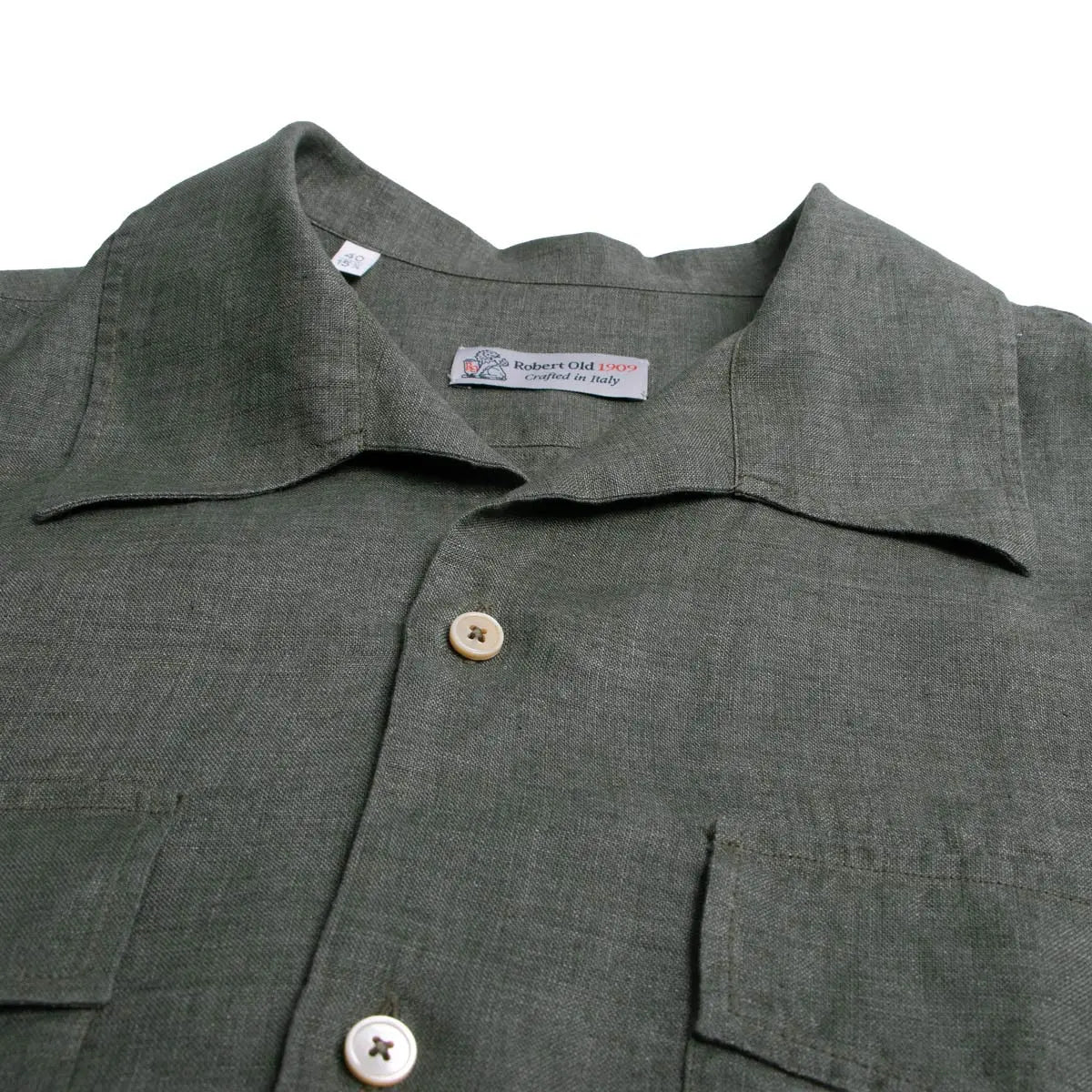 Italian Linen Shirt Dark Green Robert Old 