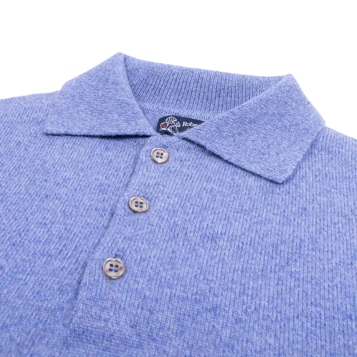 Blue Melange Balvenie 3 Button 4ply Cashmere Polo Sweater Robert Old