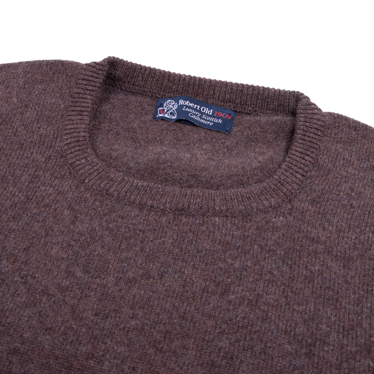 Porcupine Brown Tiree 4ply Crew Neck Cashmere Sweater CASHMERE Robert Old