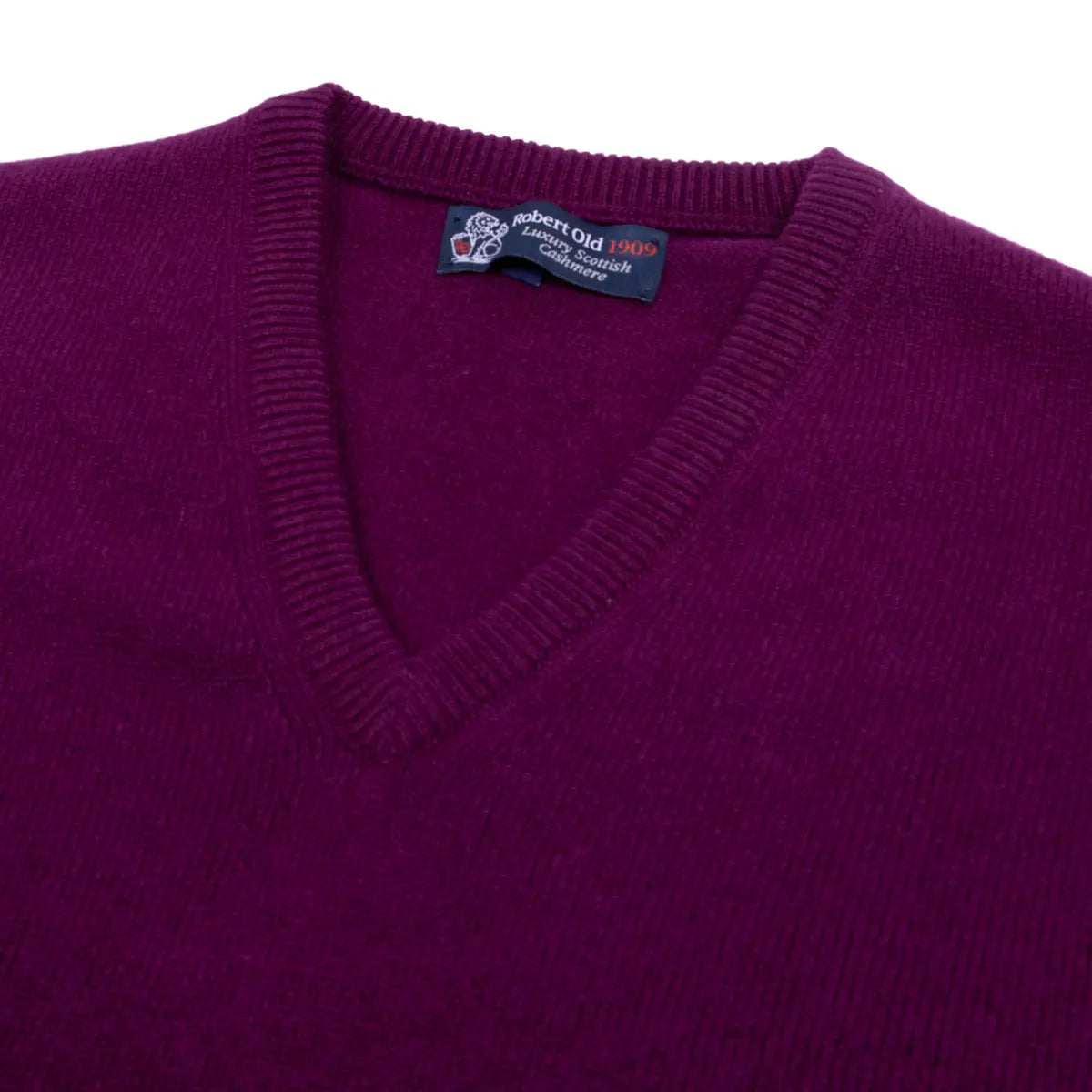 Beetroot Tobermorey 4ply V-Neck Cashmere Sweater Robert Old
