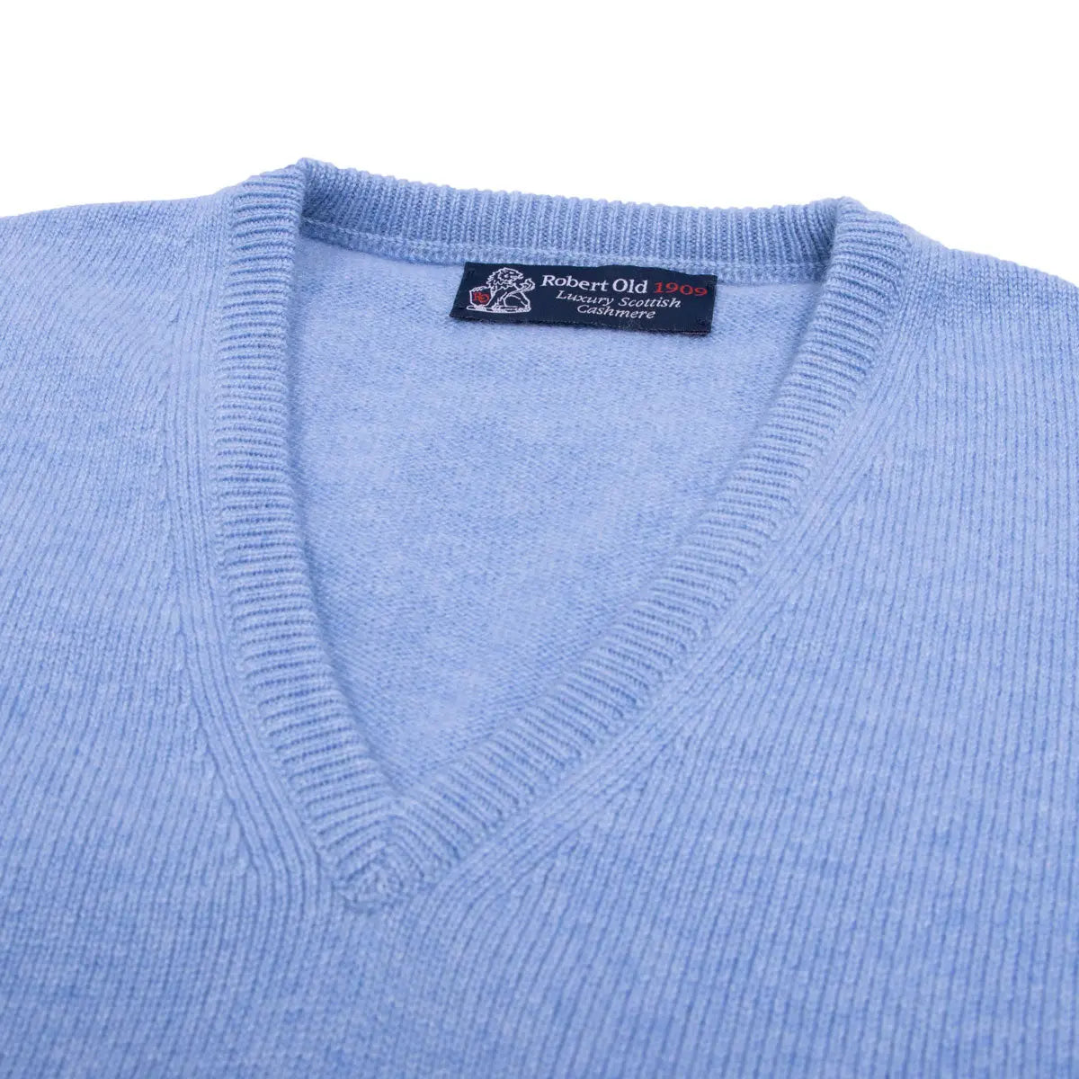 Blue Haze Tobermorey 4ply V-Neck Cashmere Sweater CASHMERE Robert Old