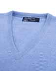 Blue Haze Tobermorey 4ply V-Neck Cashmere Sweater Robert Old