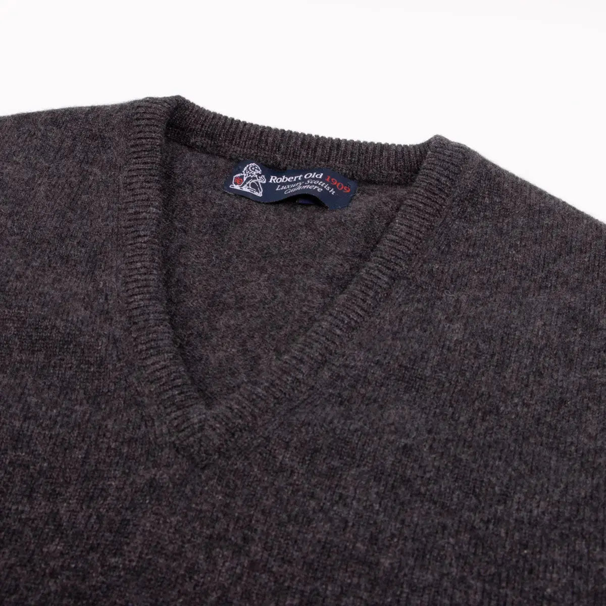 Charcoal Tobermorey 4ply V-Neck Cashmere Sweater Robert Old