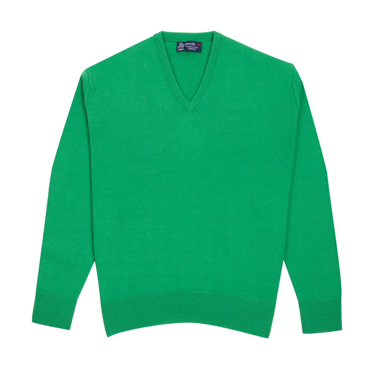 Grasshopper Green Tobermorey 4ply V-Neck Cashmere Sweater CASHMERE Robert Old