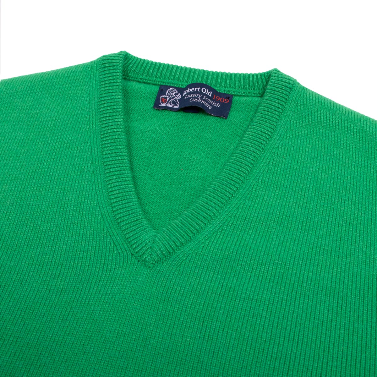 Grasshopper Green Tobermorey 4ply V-Neck Cashmere Sweater CASHMERE Robert Old