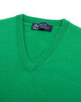 Grasshopper Green Tobermorey 4ply V-Neck Cashmere Sweater CASHMERE Robert Old