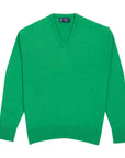 Grasshopper Green Tobermorey 4ply V-Neck Cashmere Sweater CASHMERE Robert Old