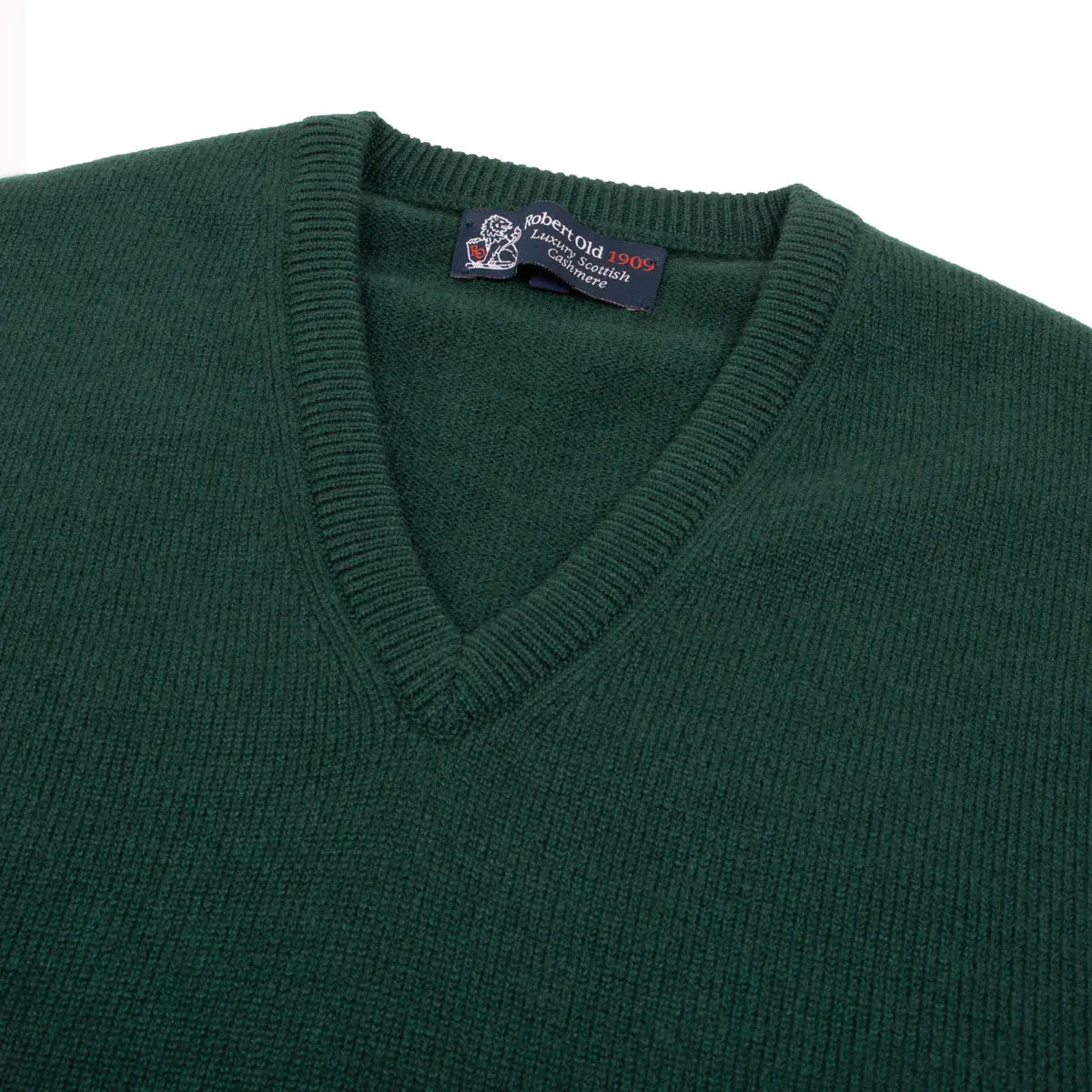 Holly Green Tobermorey 4ply V-Neck Cashmere Sweater Robert Old