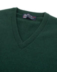 Holly Green Tobermorey 4ply V-Neck Cashmere Sweater Robert Old