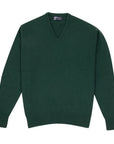 Holly Green Tobermorey 4ply V-Neck Cashmere Sweater Robert Old