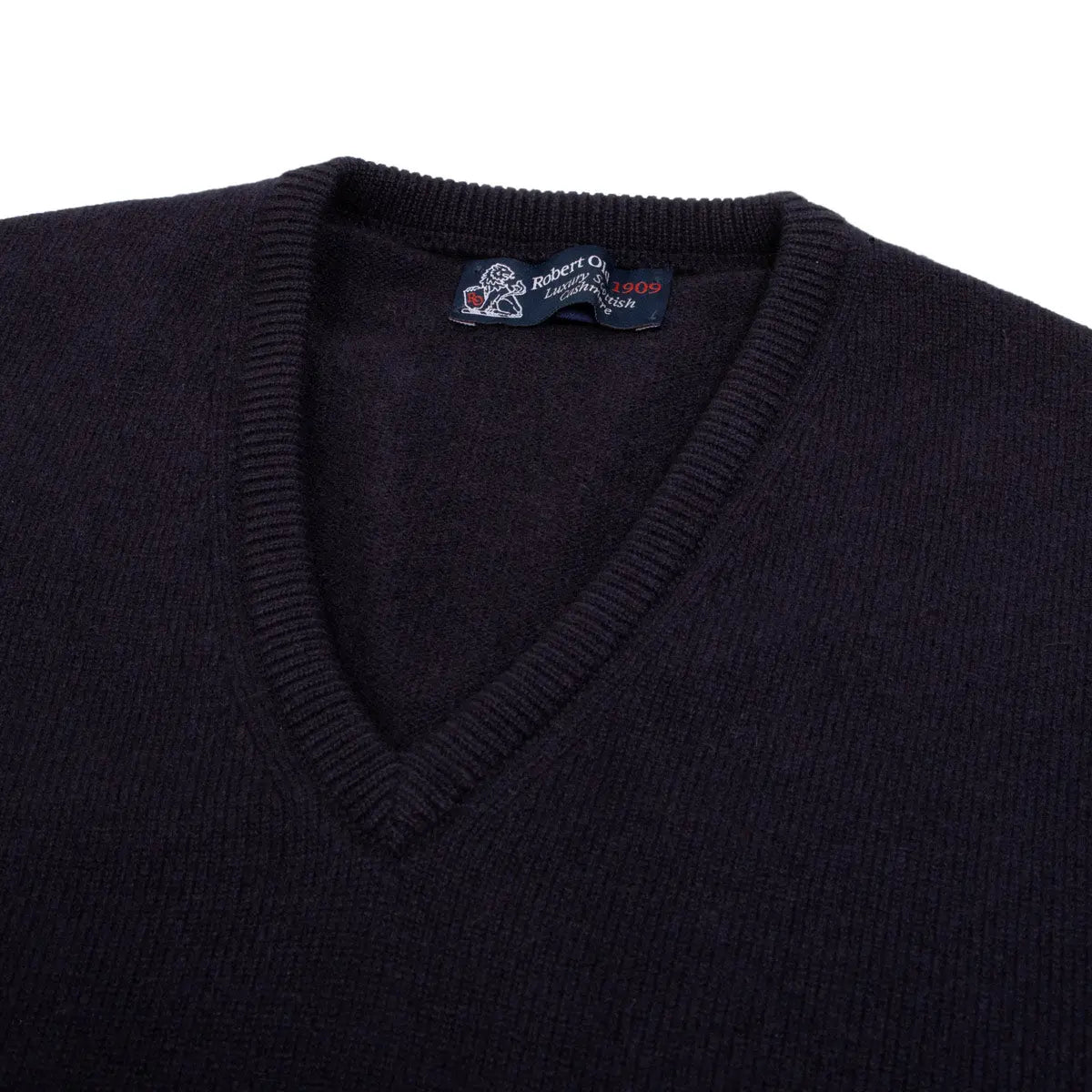 Dark Navy Tobermorey 4ply V-Neck Cashmere Sweater Robert Old