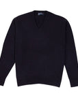 Dark Navy Tobermorey 4ply V-Neck Cashmere Sweater Robert Old