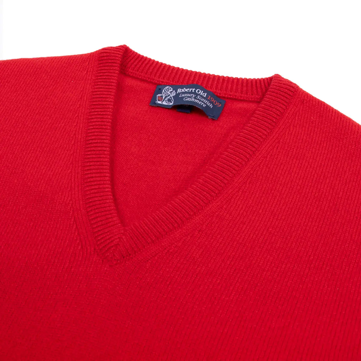 Ruby Red Tobermorey 4ply V-Neck Cashmere Sweater Robert Old