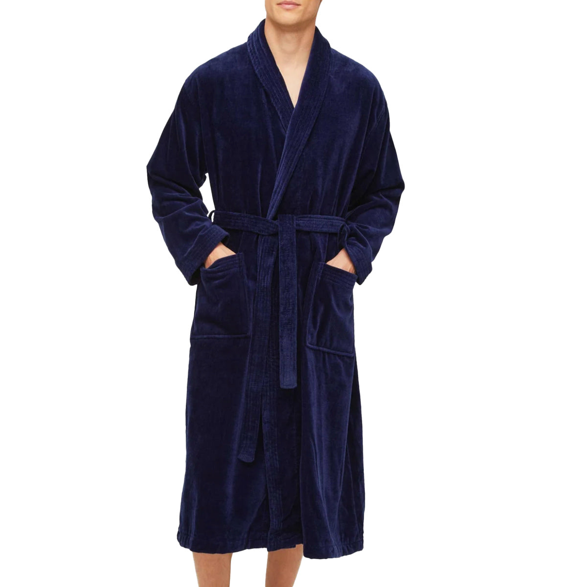 Navy Triton Cotton Bath Robe UNDERWEAR Derek Rose