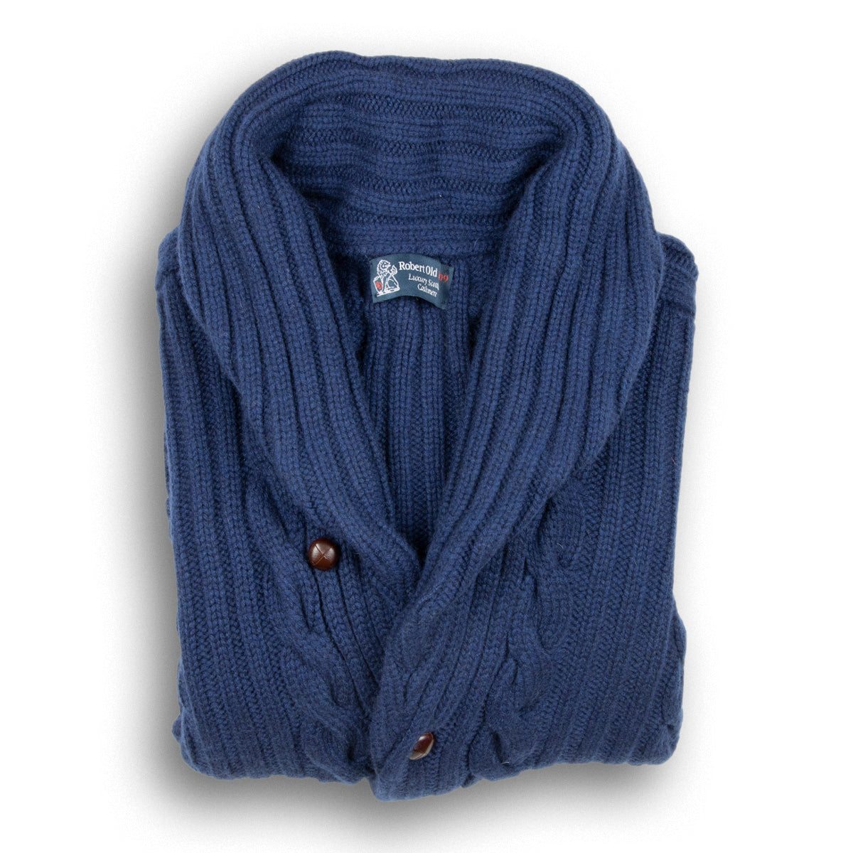 Inchiostro Blue Balmour 8Ply Shawl Collar Cable Cashmere Cardigan  Robert Old Inchiostro UK 38" 