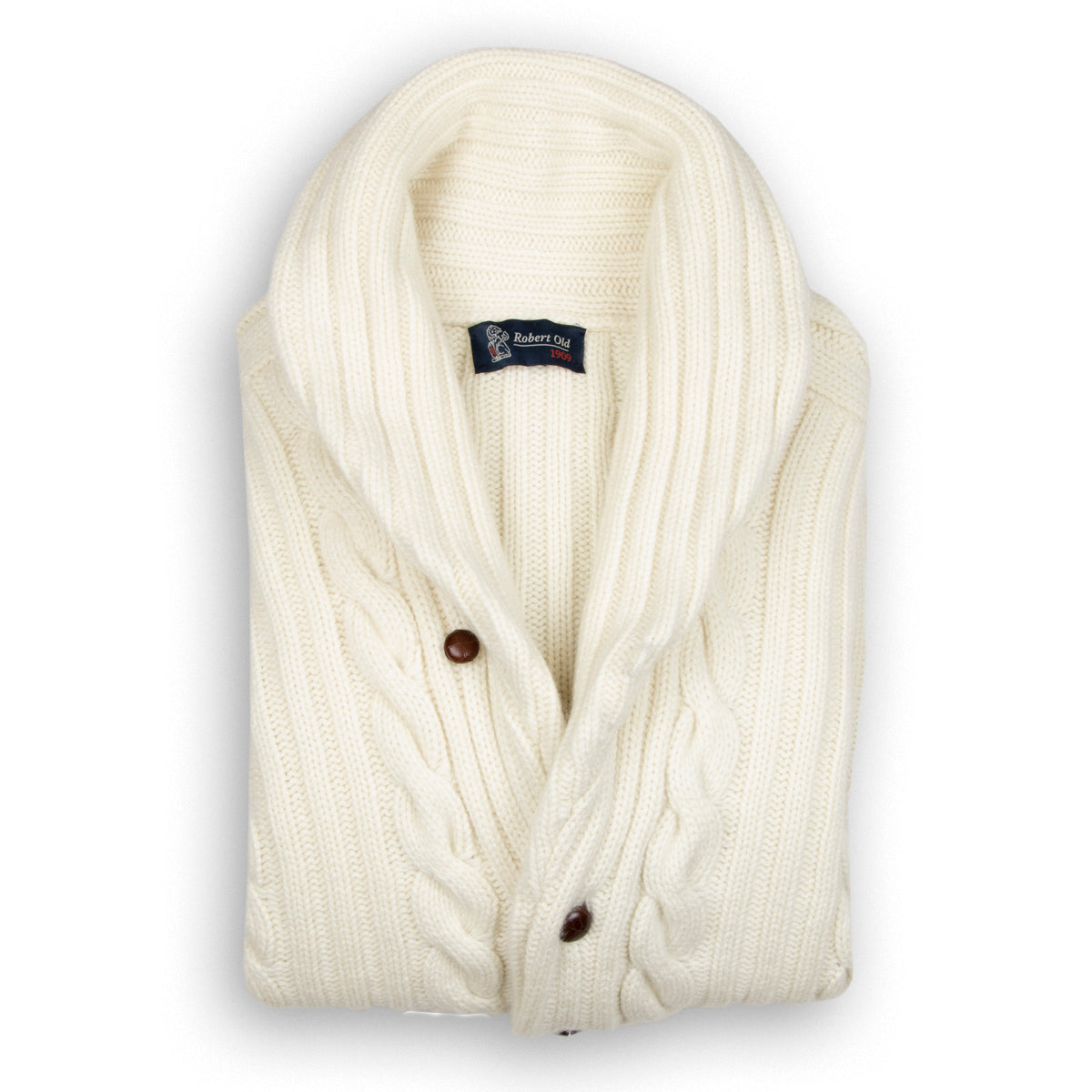 White Undyed Balmour 8Ply Shawl Collar Cable Cashmere Cardigan  Robert Old White Undyed UK 38" 