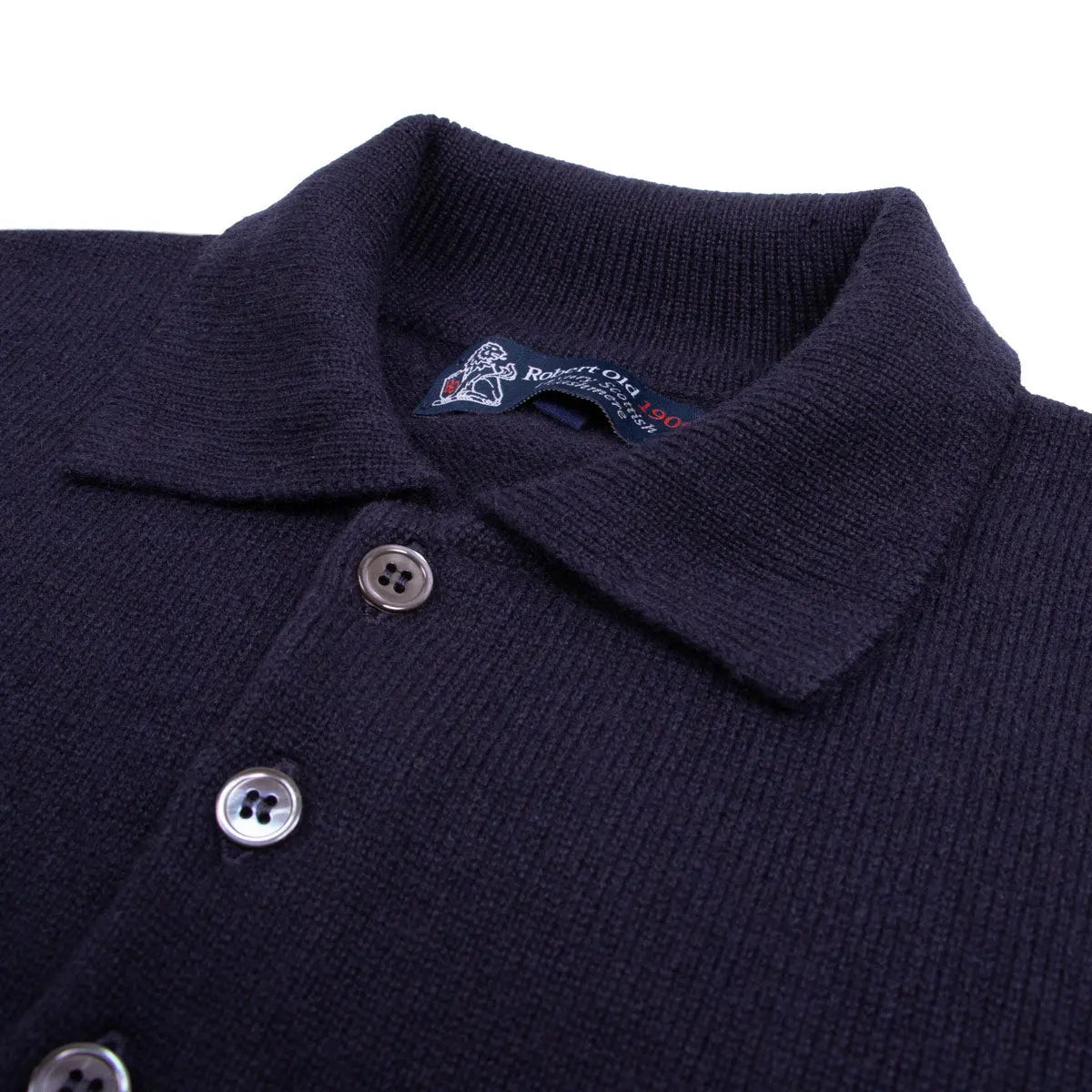 Dark Navy Balvenie 3 Button 4ply Cashmere Polo Sweater Robert Old