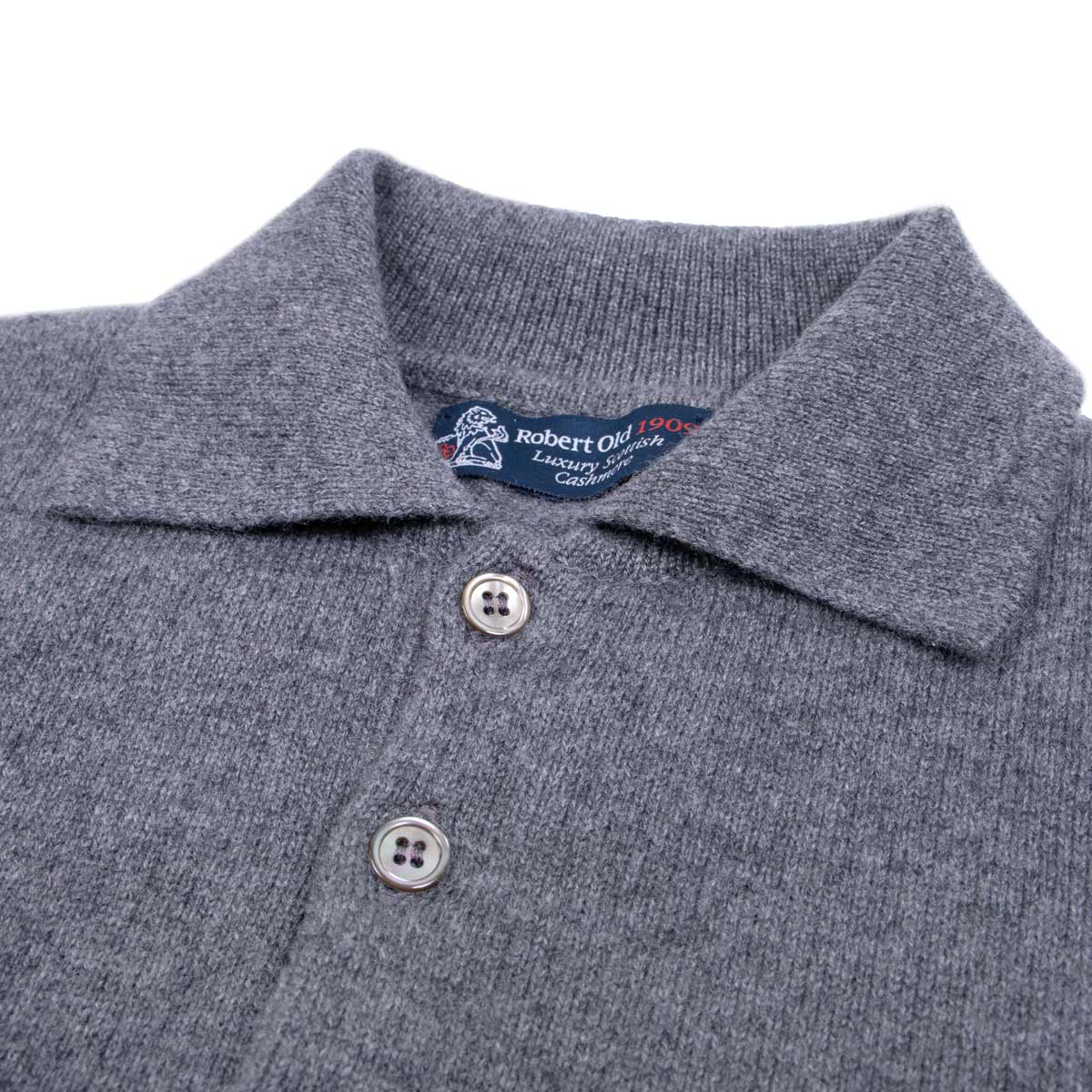 Smog Grey Balvenie 3 Button 4ply Cashmere Polo Sweater Robert Old