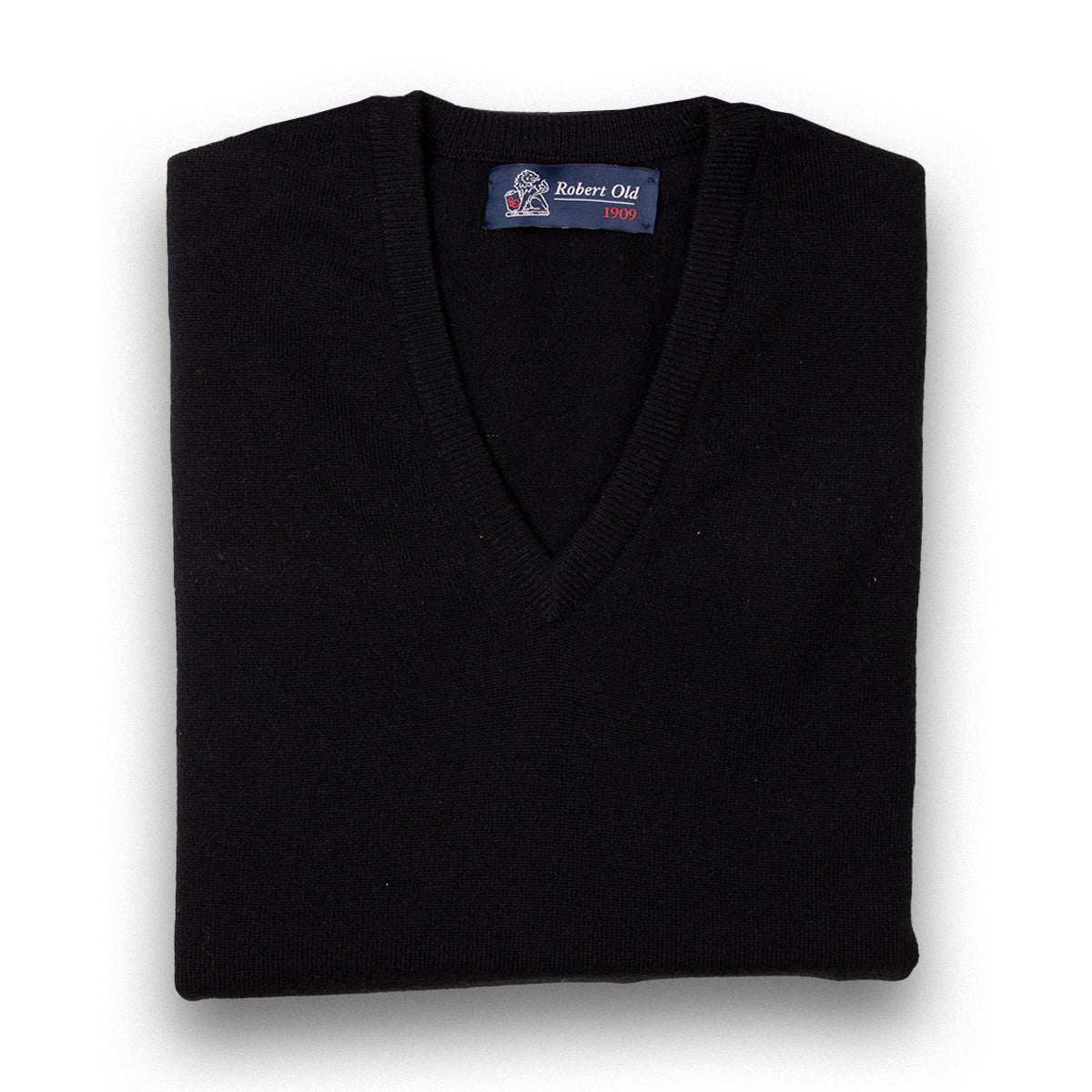 Black Chatsworth 2ply V-Neck Cashmere Sweater  Robert Old Black UK 36" 