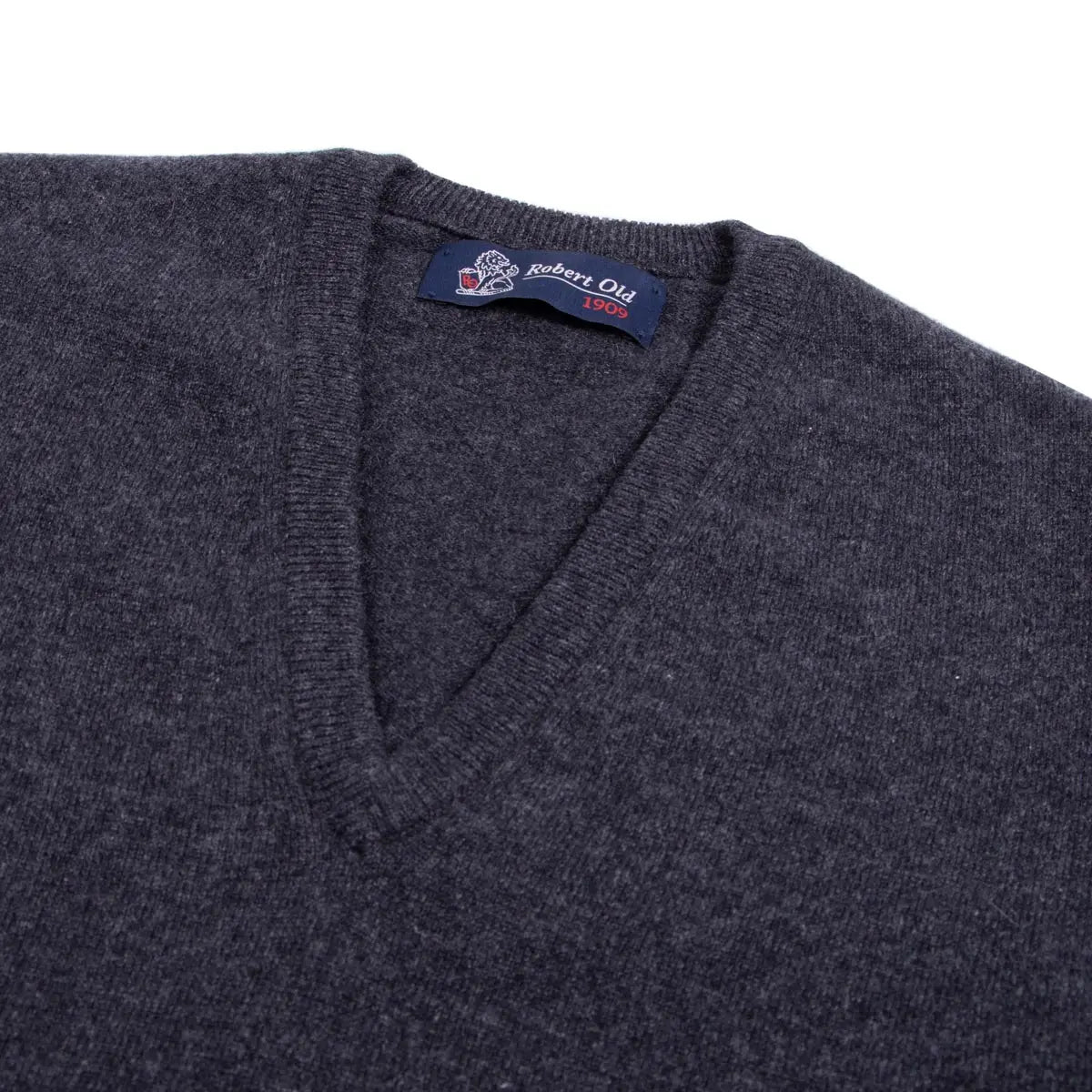 Charcoal Chatsworth 2ply V-Neck Cashmere Sweater Robert Old