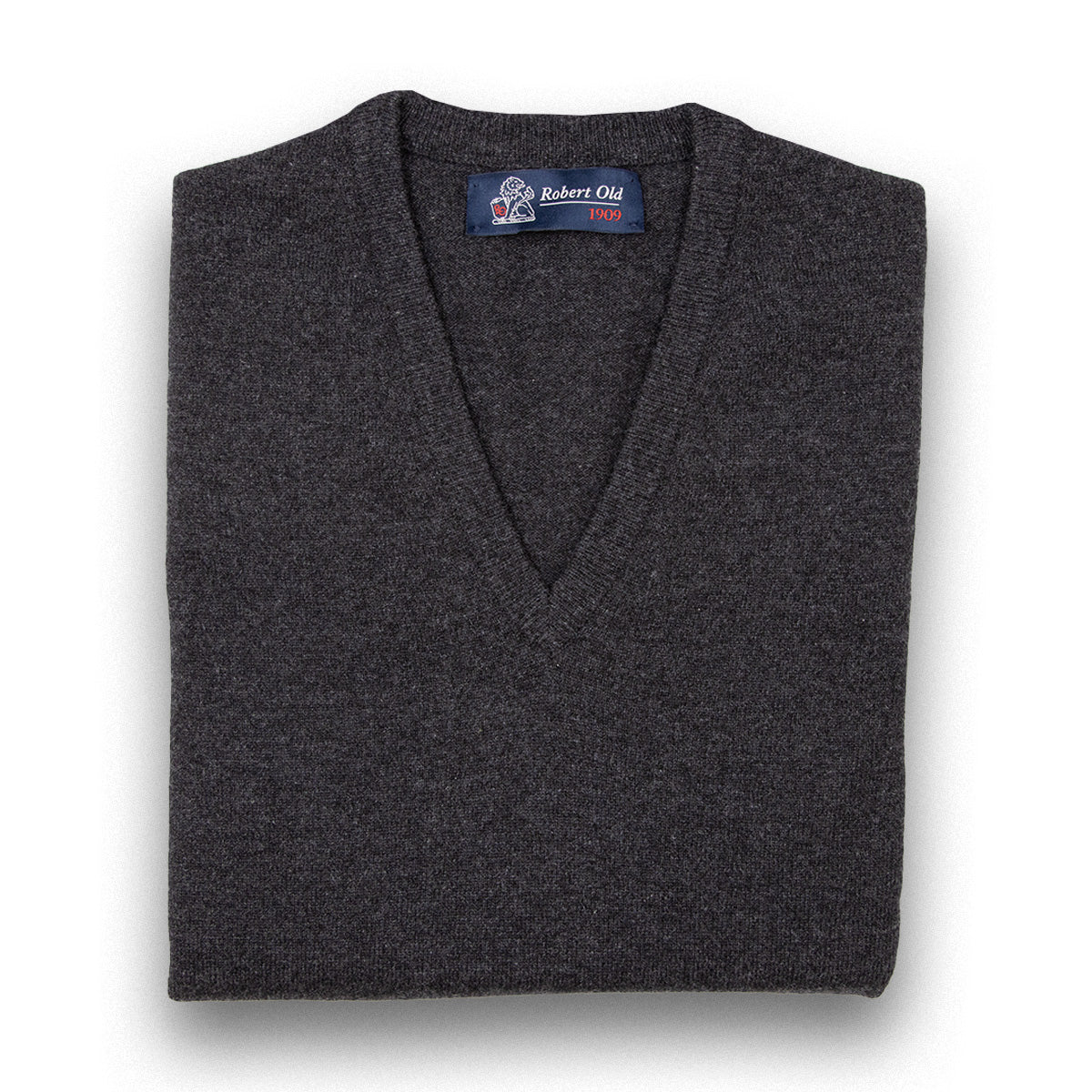 Charcoal Chatsworth 2ply V-Neck Cashmere Sweater  Robert Old Charcoal UK 48" 