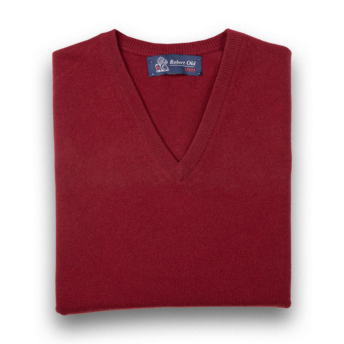 Claret Red Chatsworth 2ply V-Neck Cashmere Sweater  Robert Old Claret UK 36" 