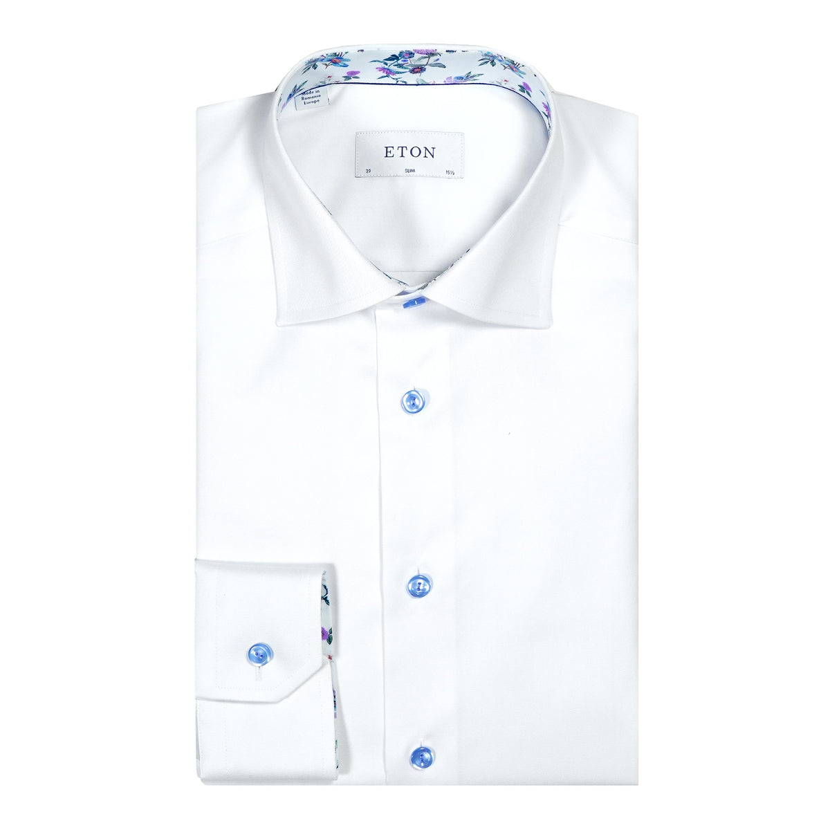 White Floral Trim Signature Twill Slim Fit Shirt  Eton   
