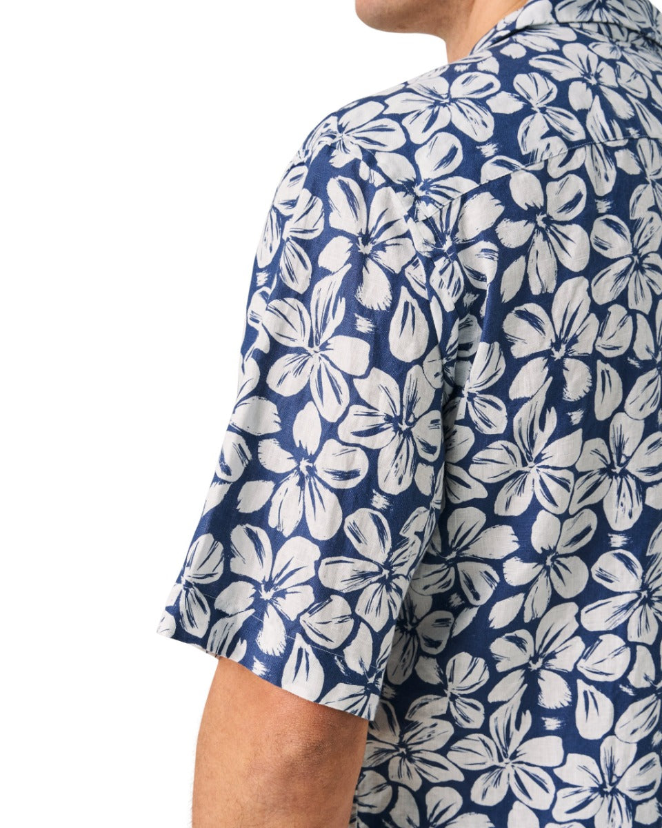 Blue Floral Linen Resort Shirt  Eton   