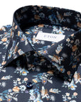 Navy Blue Floral Print Contemporary Fit Twill Shirt  Eton   