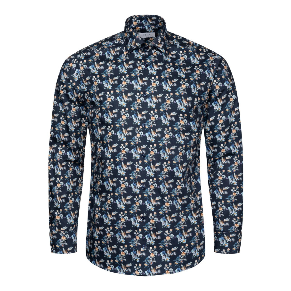 Navy Blue Floral Print Contemporary Fit Twill Shirt  Eton   