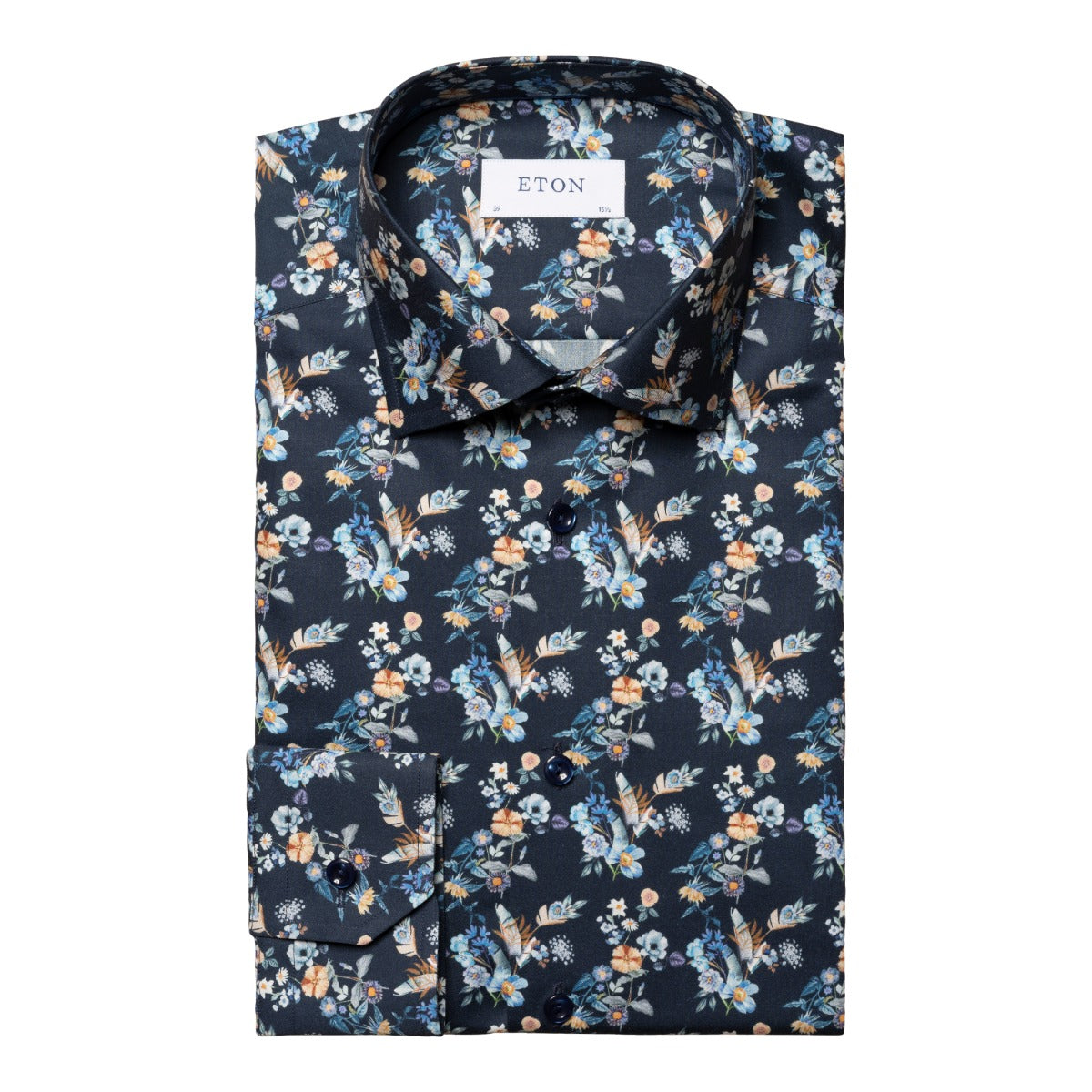 Navy Blue Floral Print Contemporary Fit Twill Shirt  Eton   