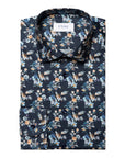 Navy Blue Floral Print Contemporary Fit Twill Shirt  Eton   