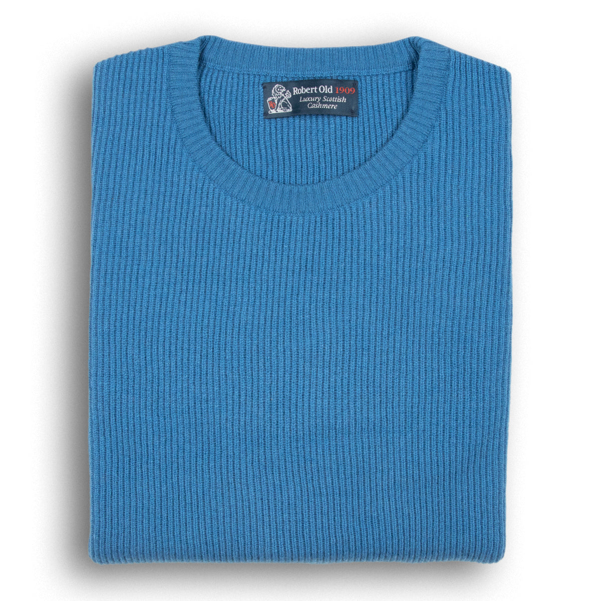 Airforce Blue Huntley 2ply Rib Crew Neck Cashmere Sweater  Robert Old Airforce UK 36" 