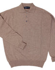 The Oban 3 button long sleeve Cashmere Polo Sweater - Mushroom CASHMERE Robert Old