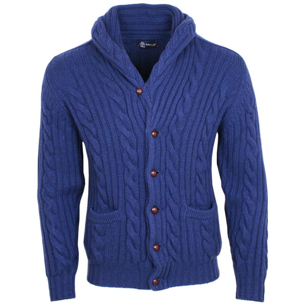 Inchiostro Blue Balmour 8Ply Shawl Collar Cable Cashmere Cardigan  Robert Old Inchiostro UK 36" 
