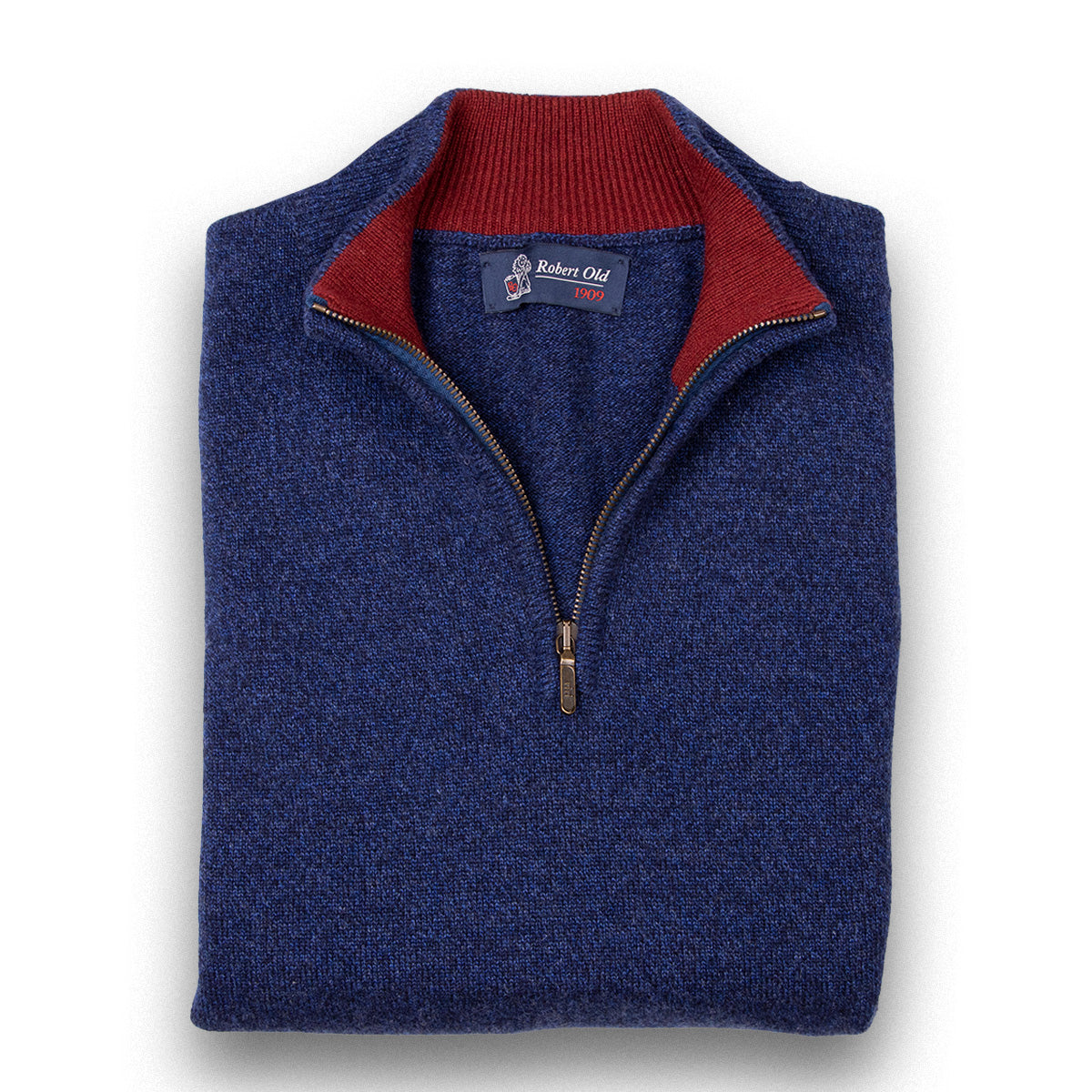 The Bowmore 1/4 Zip Neck Cashmere Sweater - Navy Marl / Russet  Robert Old Navy Marl - Russet UK 48" 