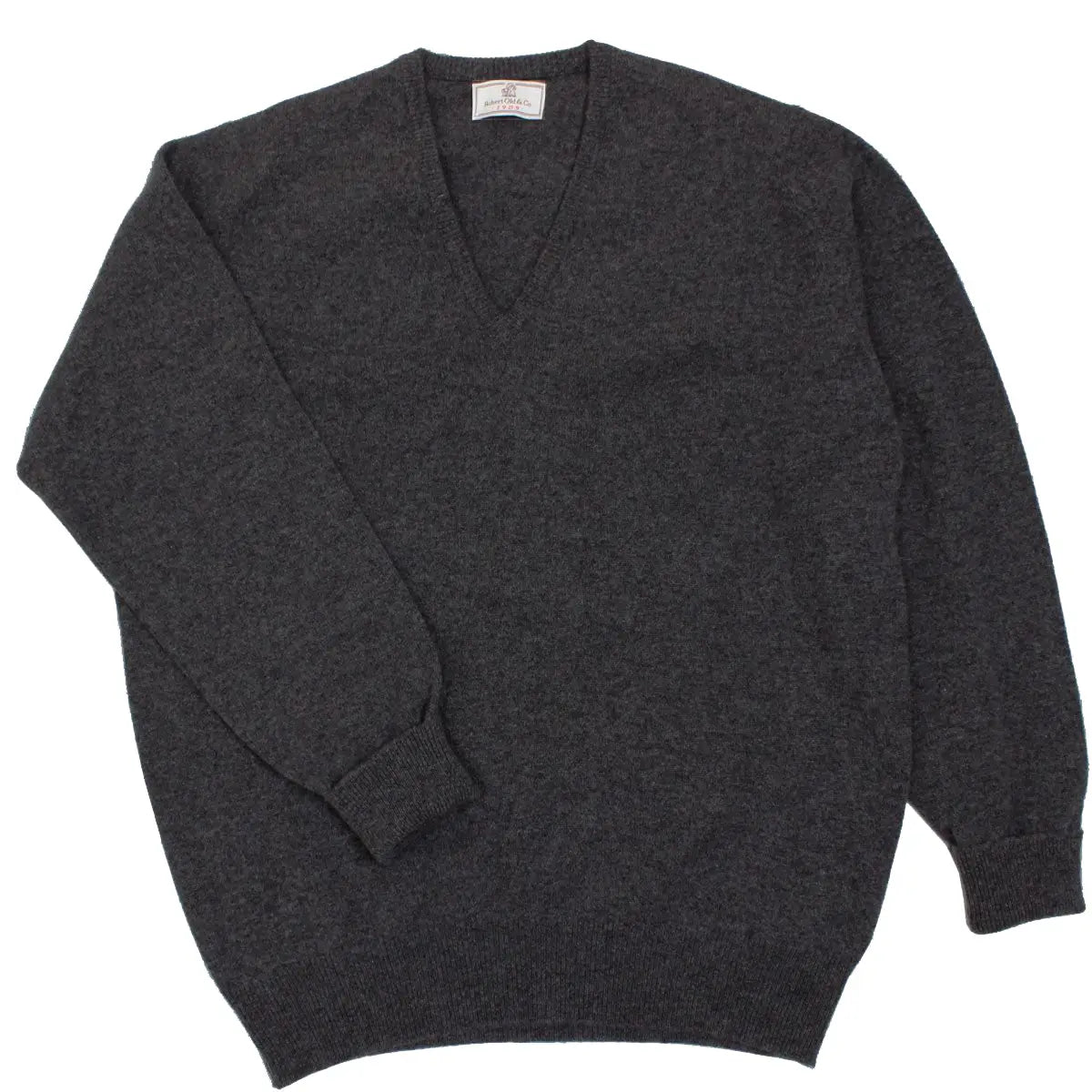 The Brae 2 ply V-Neck Pure Lambswool Sweater KNITWEAR Robert Old Charcoal 36UK