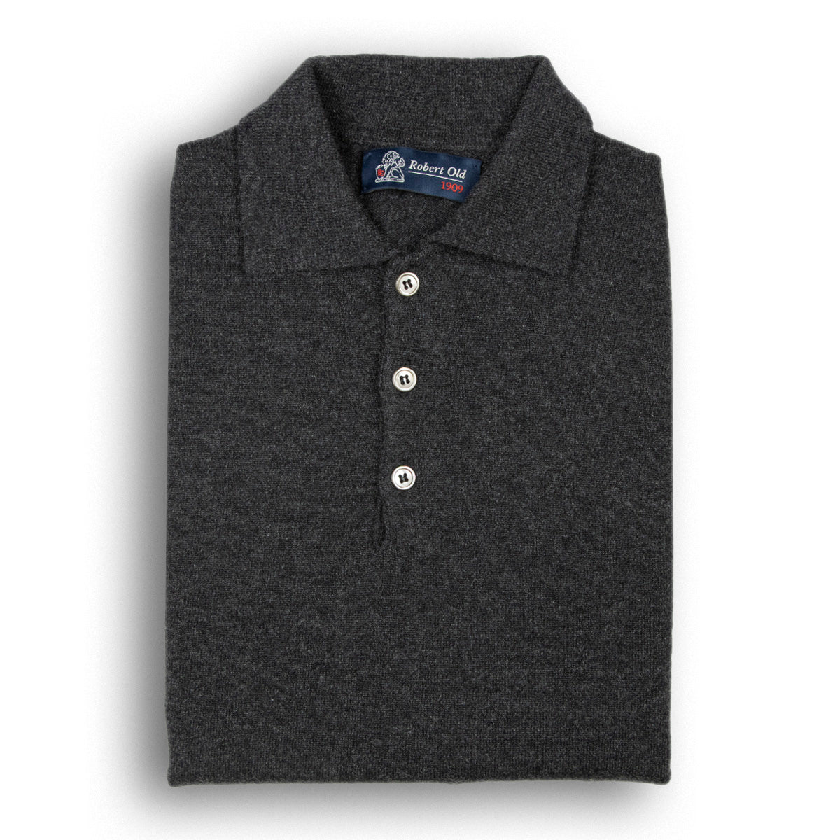 Charcoal Oban 3 button 2ply Cashmere Polo Sweater  Robert Old Charcoal UK 36" 