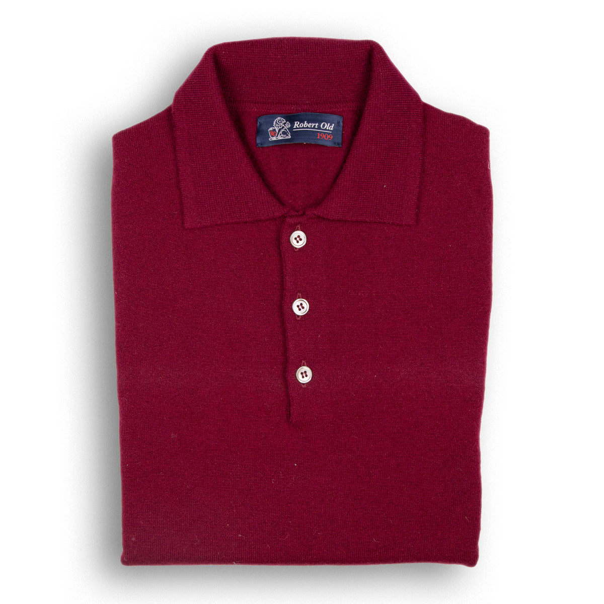 Claret Red Oban 3 button 2ply  Cashmere Polo Sweater  Robert Old Claret UK 36" 